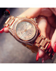 Drop Shipping różowe złoto Top luksusowe marki kobiety Rhinestone zegarki Montre Femme kalendarz wodoodporna moda sukienka zegar