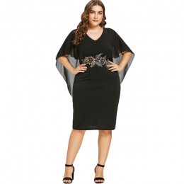 Wipalo kobiety mody Plus Size 5XL haft Capelet Semi Sheer V Neck sukienka na imprezę pół rękawy obcisła sukienka Vestidos duży r