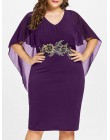 Wipalo kobiety mody Plus Size 5XL haft Capelet Semi Sheer V Neck sukienka na imprezę pół rękawy obcisła sukienka Vestidos duży r