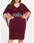 Wipalo kobiety mody Plus Size 5XL haft Capelet Semi Sheer V Neck sukienka na imprezę pół rękawy obcisła sukienka Vestidos duży r