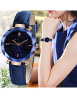 Wybuch nowy proste i stylowe kobiety zegarek luksusowy Starry Dial wypukłe lustro skórzany pasek zegarek Reloj Mujer Dropshippin