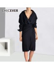 CHICEVER łuk bandaż sukienki dla kobiet V Neck z długim rękawem wysokiej talii damskie kobiet elegancka sukienka moda odzież dam