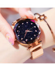 Luksusowe złota róża kobiety zegarki Starry Sky magnetyczne kobiet zegarek wodoodporny Rhinestone zegar relogio feminino montre 