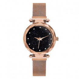 Luksusowe złota róża kobiety zegarki Starry Sky magnetyczne kobiet zegarek wodoodporny Rhinestone zegar relogio feminino montre 