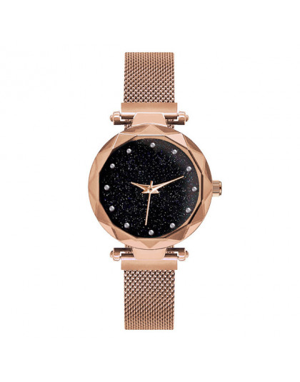 Luksusowe złota róża kobiety zegarki Starry Sky magnetyczne kobiet zegarek wodoodporny Rhinestone zegar relogio feminino montre 