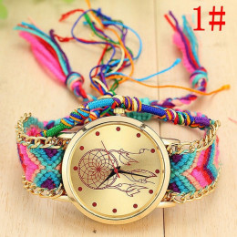 Vansvar w stylu Vintage kobiety rodzimych Handmade zegarek kwarcowy z dzianiny Dreamcatcher przyjaźń zegarek Relojes Mujer Drops