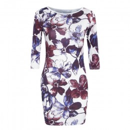 Kobiety lato w stylu Vintage sukienka z długim rękawem Floral wydrukowano panie sukienka Bodycon Casual elegancka Mini sukienka 