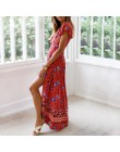 VIEUNSTA kwiatowy Print, dekolt w szpic, Boho sukienka nowa moda plaża letnia sukienka kobiety Vestido krótki rękaw podział lini