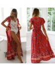 VIEUNSTA kwiatowy Print, dekolt w szpic, Boho sukienka nowa moda plaża letnia sukienka kobiety Vestido krótki rękaw podział lini