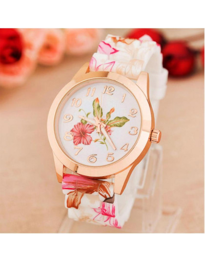 2018 Top Brand New luksusowe kobiety zegarek Reloj Rose Flower drukuj silikonowy zespół kwiatowy galaretki sukienka zegarki kwar