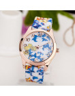 2018 Top Brand New luksusowe kobiety zegarek Reloj Rose Flower drukuj silikonowy zespół kwiatowy galaretki sukienka zegarki kwar