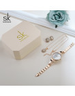 Shengke różowe złote zegarki kobiety zestaw luksusowe kryształowe kolczyki naszyjnik zegarki zestaw 2019 SK panie kwarcowy zegar