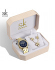 Shengke różowe złote zegarki kobiety zestaw luksusowe kryształowe kolczyki naszyjnik zegarki zestaw 2019 SK panie kwarcowy zegar