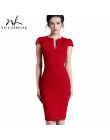 Nicea-na zawsze biuro kobiety w stylu Vintage, lato, stałe głębokie V szyi Zipper powrót formalne Stretch ołówek pracy Bodycon s