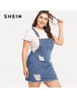 SHEIN Hem znajdujących się w trudnej sytuacji Denim ogólnie sukienka 2018 lato paski bez rękawów zgrywanie odzież damska Plus ro