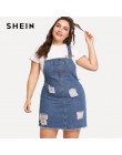 SHEIN Hem znajdujących się w trudnej sytuacji Denim ogólnie sukienka 2018 lato paski bez rękawów zgrywanie odzież damska Plus ro