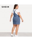 SHEIN Hem znajdujących się w trudnej sytuacji Denim ogólnie sukienka 2018 lato paski bez rękawów zgrywanie odzież damska Plus ro