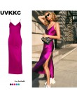 Uvkkc seksowna sukienka podział bez rękawów pasek V Neck Backless kobiety długie sukienki na imprezę 2019 lato kobiet Vestido st