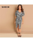 SHEIN Multicolor Twist rozporek z przodu Leopard Print sukienka z dekoltem w serek płaszcza jesień impreza wyjściowe nowoczesne 