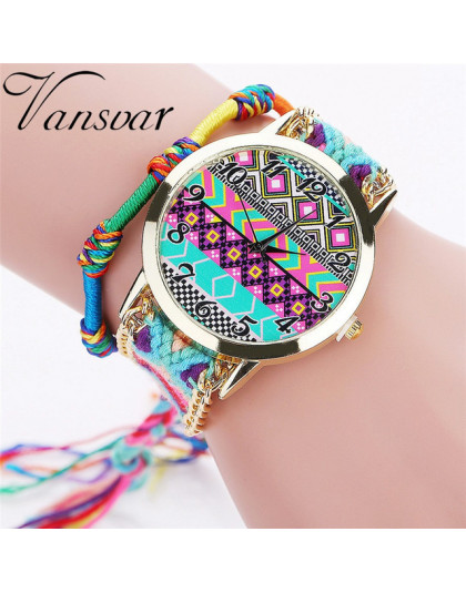 Vansvar New Arrival marka kobiety mody ręcznie pleciony Aztec zegarek liny panie kwarcowe zegarki na rękę Relogio Feminino 533