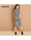 SHEIN Multicolor Twist rozporek z przodu Leopard Print sukienka z dekoltem w serek płaszcza jesień impreza wyjściowe nowoczesne 