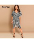 SHEIN Multicolor Twist rozporek z przodu Leopard Print sukienka z dekoltem w serek płaszcza jesień impreza wyjściowe nowoczesne 