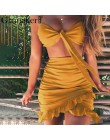 Glamaker wzburzyć halter plisowana kobiety sukienka Sexy v nerk party plaża sukienka lato muszka bodycon mini sukienka damska su