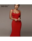 Sibybo prążkowane Spaghetti pasek Sexy Bodycon sukienka bez rękawów, dekolt w kształcie litery "o", płaszcza lato damska sukienk