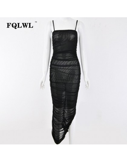 FQLWL Sexy Mesh Kobiety Sukienka Lato 2018 Bez Ramiączek Backless Zipper Podział Draped sukienka w dużym rozmiarze Club Party Wr