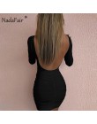 Nadafair Backless Wrap Bodycon Low Cut Sexy klub sukienka kobiety biały czarny długi rękaw Mini sukienka na imprezę