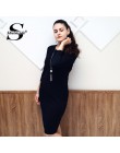 Sheinside czarny elegancki Bodycon sukienka kobiety ołówek 3/4 rękaw 2018 jesienne ubrania panie solidna Slim płaszcza sukienek