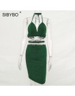 Sibybo Sexy świecący bandaż Bodycon sukienki 2018 Halter głębokie V Neck Lace Up Crop Top dwuczęściowy zestaw lato Party sukienk