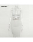 Sibybo Sexy świecący bandaż Bodycon sukienki 2018 Halter głębokie V Neck Lace Up Crop Top dwuczęściowy zestaw lato Party sukienk