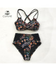 CUPSHE Boho drukuj krzyż z przodu Push Up Bikini zestawy kobiety Lace-up Strappy dwa kawałki stroje kąpielowe 2019 dziewczyna Se