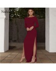 Nadafair backless kobiety sexy długi sukienka na imprezę vestidos wiosna z długim rękawem wysokiej side podział bodycon sukienka