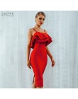 Adyce kobiety Bodycon lato bandaża sukni 2019 czerwony Spaghetti pasek bez ramiączek Vestidos Ruffles Midi suknie wieczorowe w s