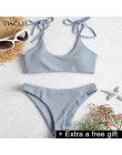 Sexy stałe żebrowany strój kąpielowy kobiety BIKINI Set 2018 nowa na ramię Lace-up strój kąpielowy Tankini Push Up stroje kąpiel