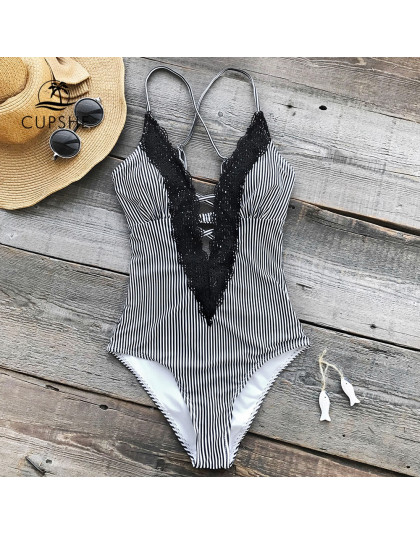 CUPSHE życzę ci jak najlepiej koronki jednoczęściowy strój kąpielowy wycięcie głębokie V neck Sexy body Monokini 2019 panie plaż