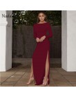 Nadafair backless kobiety sexy długi sukienka na imprezę vestidos wiosna z długim rękawem wysokiej side podział bodycon sukienka