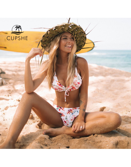 CUPSHE kwiatowym nadrukiem i w paski odwracalne Bikini Set kobiety Lace Up strój kąpielowy dwuczęściowy 2019 plaża kostiumy kąpi