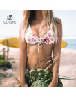 CUPSHE kwiatowym nadrukiem i w paski odwracalne Bikini Set kobiety Lace Up strój kąpielowy dwuczęściowy 2019 plaża kostiumy kąpi