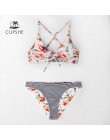 CUPSHE kwiatowym nadrukiem i w paski odwracalne Bikini Set kobiety Lace Up strój kąpielowy dwuczęściowy 2019 plaża kostiumy kąpi