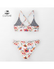 CUPSHE kwiatowym nadrukiem i w paski odwracalne Bikini Set kobiety Lace Up strój kąpielowy dwuczęściowy 2019 plaża kostiumy kąpi