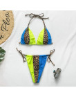 Lato 2019 plaża nosić neonowe biquini Micro string strój kąpielowy seksowne bikini push up zestaw Patchwork leopard stroje kąpie