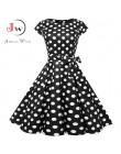 Czarny biały Polka Dot sukienka w stylu Vintage lato kobiety Floral Print z krótkim rękawem w stylu Retro szata Rockabilly sukie