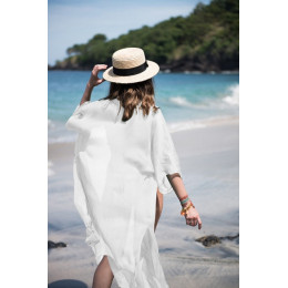 Hirigin Beach Dress 2019 lato czysty kolor z długim rękawem kobiety osłona do bikini Up plaża długa sukienka Kaftan stroje kąpie