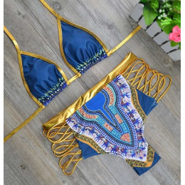 2019 nowy afryki druku dwa kawałki kostiumy kąpielowe Bikini Set Sexy geometryczne stroje kąpielowe strój kąpielowy złota wysoki