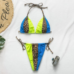 Peachtan Halter bikini 2019 mujer Leopard print brazylijski strój kąpielowy kobiet Patchwork stroje kąpielowe damskie kostium ką