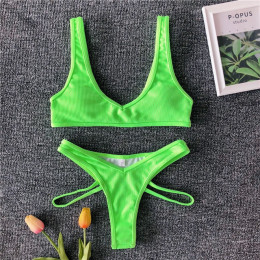 W X Neon zielony bikini 2019 mujer wysokiej cut strój kąpielowy kobiet sportowe stroje kąpielowe kobiety żebrowane strój kąpielo