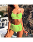 W X Sexy neon bikini 2019 Mesh strój kąpielowy kobiet zobaczyć przez bikini zestaw Push up stroje kąpielowe kobiet zielony strój